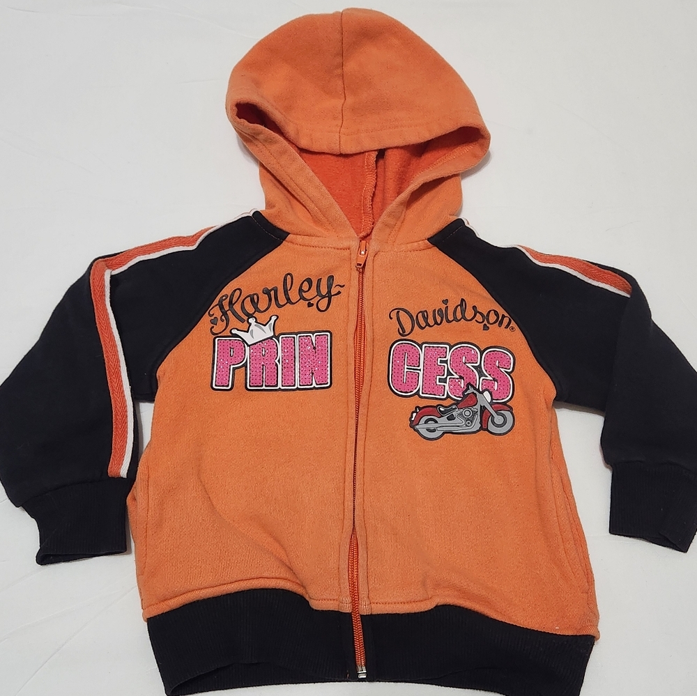 Harley Davidson Princess Orange Black Pink Sparkle Hoodie Zip Jacket So Cute 2T